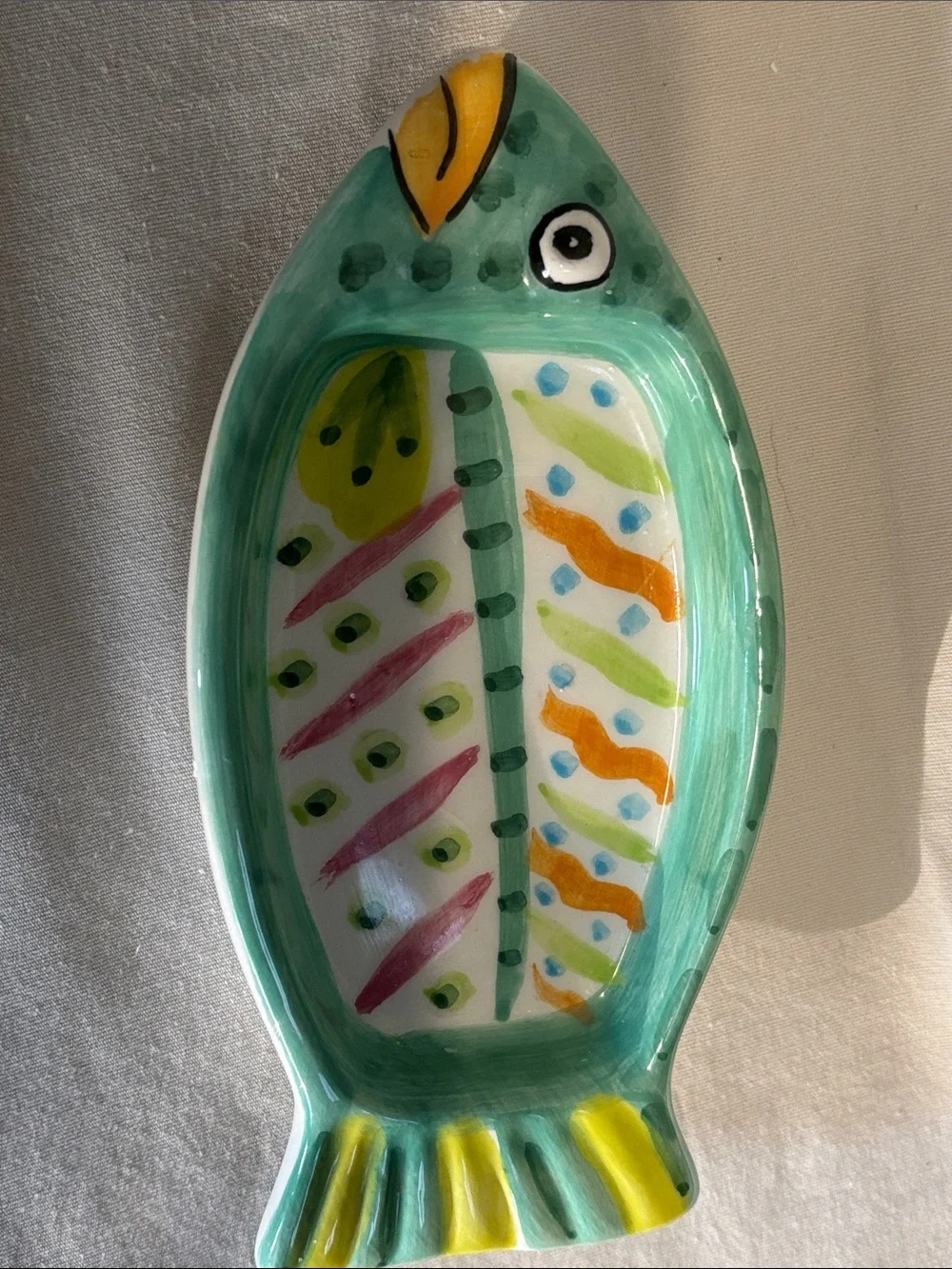 Green and Pink Fish Ceramic Dish Bowl Saucer pet feeder soap dish SET OF TWO